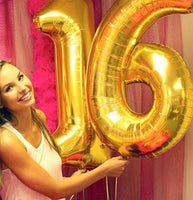 40" Gold # 16 Balloon - Number One & Six - Sweet 16 Sixteen Birthday Party