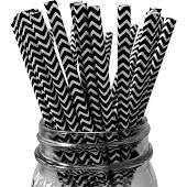 PAPER STRAWS BLACK CHEVERON 