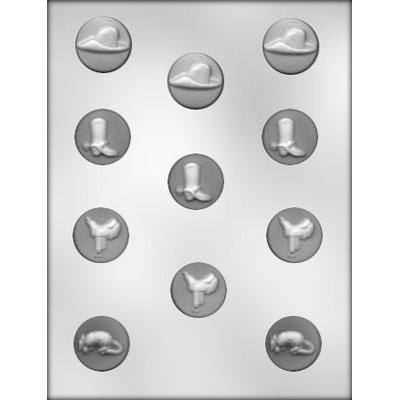 Western Assortment Chocolate Mold Boot, Hat, Saddle, Armadillo 11 Cavities - 1 ¼"-1 3/4" FREE CUSA SHIPPING