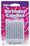 20 Silver Spiral Celebration Candles 2.5" - Metallic Birthday Candle