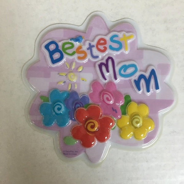 Bestest Mom Cake Lay On Plaque 6" Set POP TOP - Cake Plaque Pick Topper