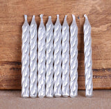 20 Silver Spiral Celebration Candles 2.5" - Metallic Birthday Candle