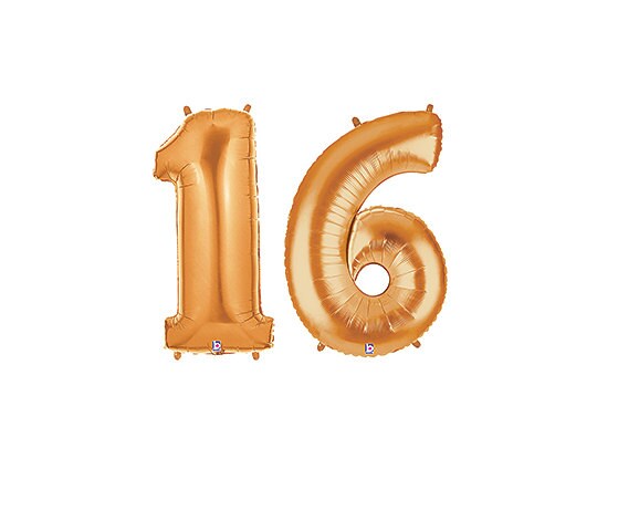 40" Gold # 16 Balloon - Number One & Six - Sweet 16 Sixteen Birthday Party