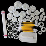46 PC Set - Floral Plunger Cutters, Stars, Leaves, Butterflies, Rolling Pin, Modelling Tools, Cake Smoother, Hearts - Cake Decorating Kit