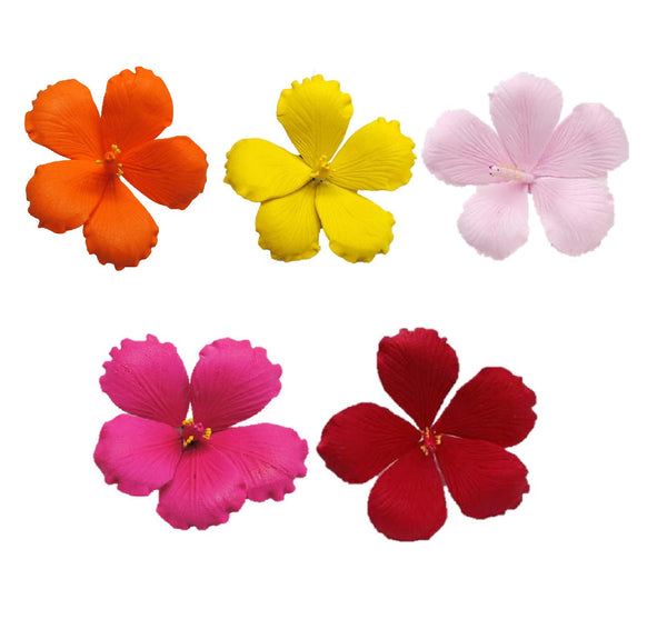 5 Flower Set 3.5" Gumpaste Hibiscus Orange Yellow Red Hot Pink & Pale Pink Flower - SET OF 5