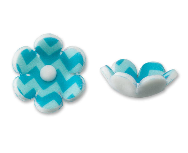 32 Flowers 0.5" Blue Chevron 32 pack Edible Decorations SugarSoft Sugar Soft Celebration Cake Decorating